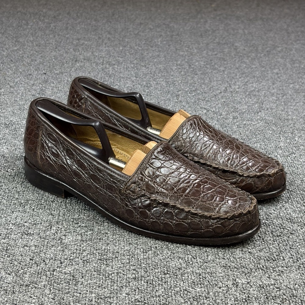 Zelli Genuine Crocodile Loafers Mens 10 M Brown Exotic Italian Handmade Slip On